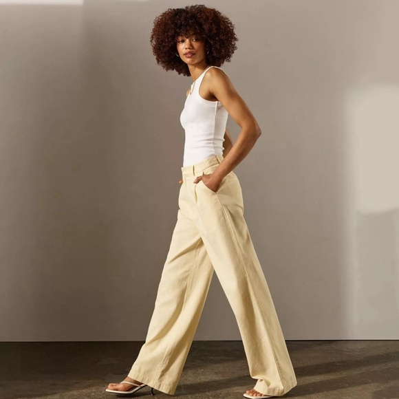 Joe's Jeans Flaunt Cotton Linen Wide Pleated Yellow Trousers Size 10 - Picture 1 of 3